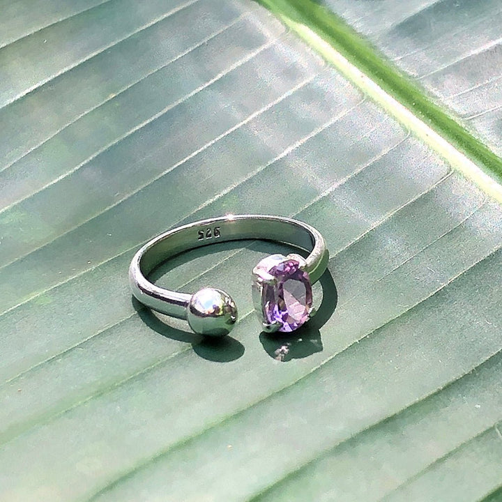 Amethyst Ball Ring - Size: 7 + Adjustable - EcofiedHome