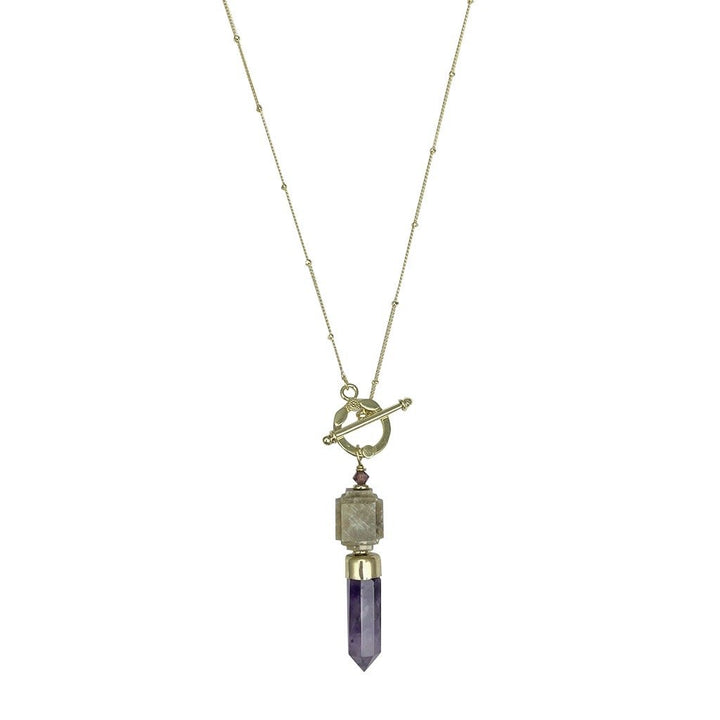 Amethyst Lariat Necklace - 18 inch long - EcofiedHome
