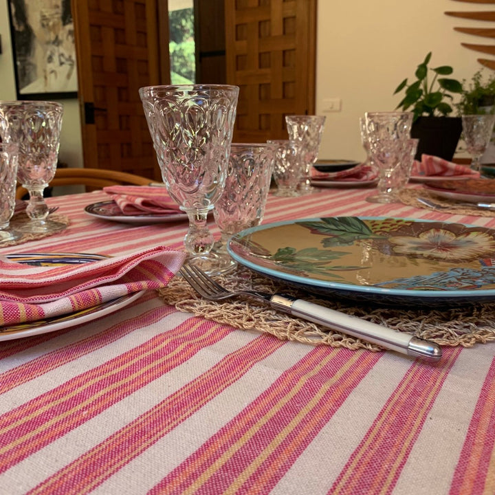 Andana Striped Tablecloth Set - Magenta - EcofiedHome