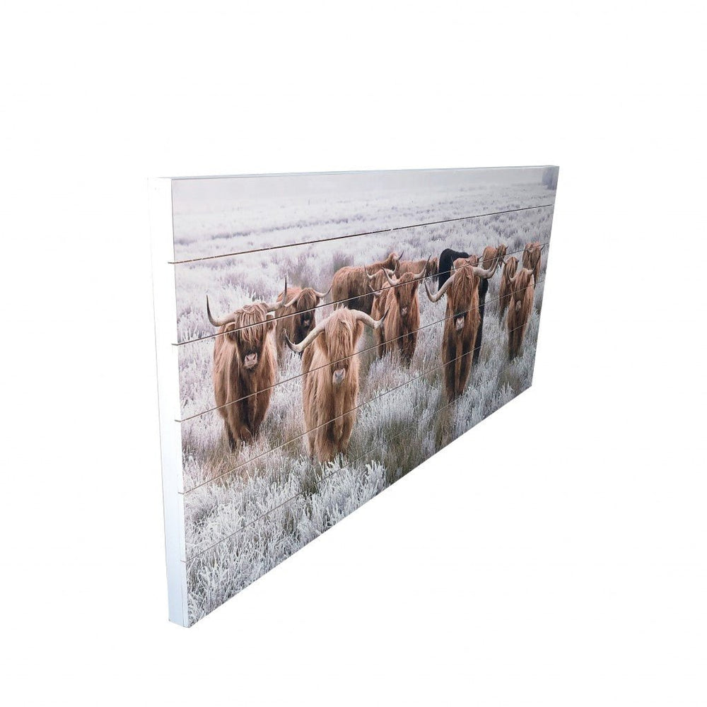 Angelic Highland Cow Herd Wood Plank Wall Art - EcofiedHome