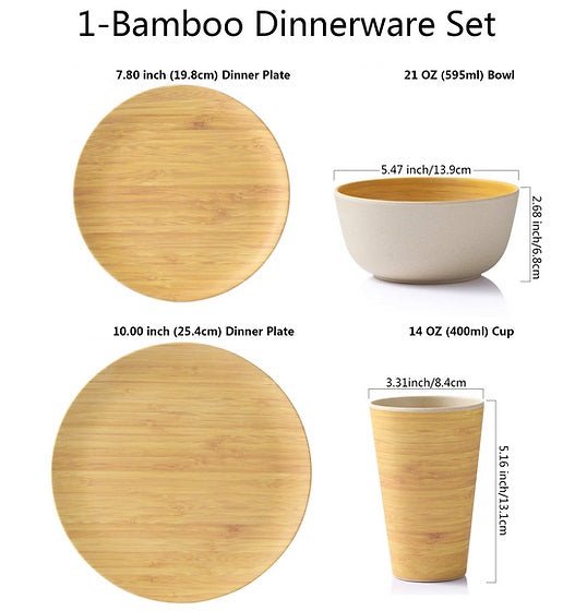 Bamboo Fiber Dinnerware 4Pcs/16Pcs - EcofiedHome