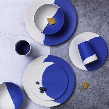 Blue and White Bamboo Fiber Tableware Set - EcofiedHome