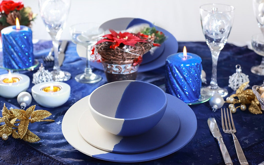 Blue and White Bamboo Fiber Tableware Set - EcofiedHome