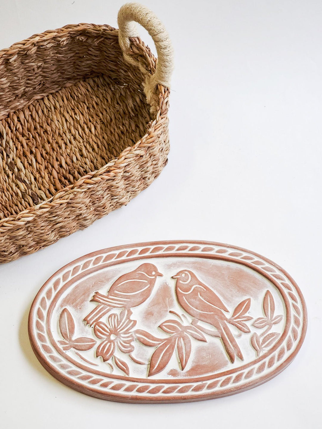 Bread Warmer & Basket Gift Set with Tea Towel - Lovebird Oval - EcofiedHome
