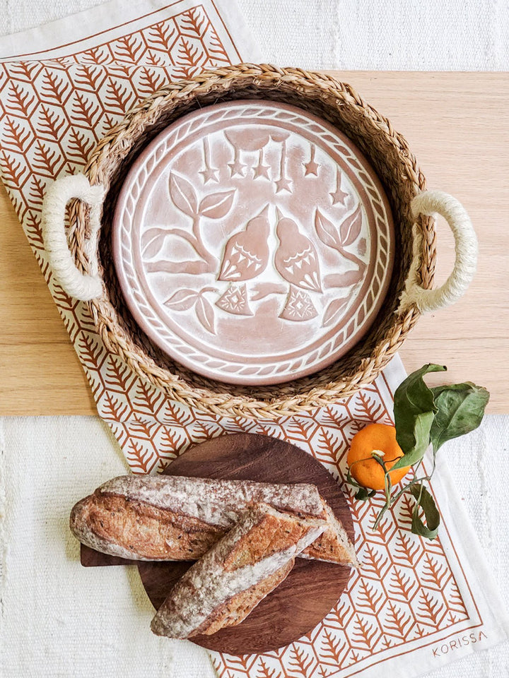 Bread Warmer & Basket Gift Set with Tea Towel - Lovebird Round - EcofiedHome