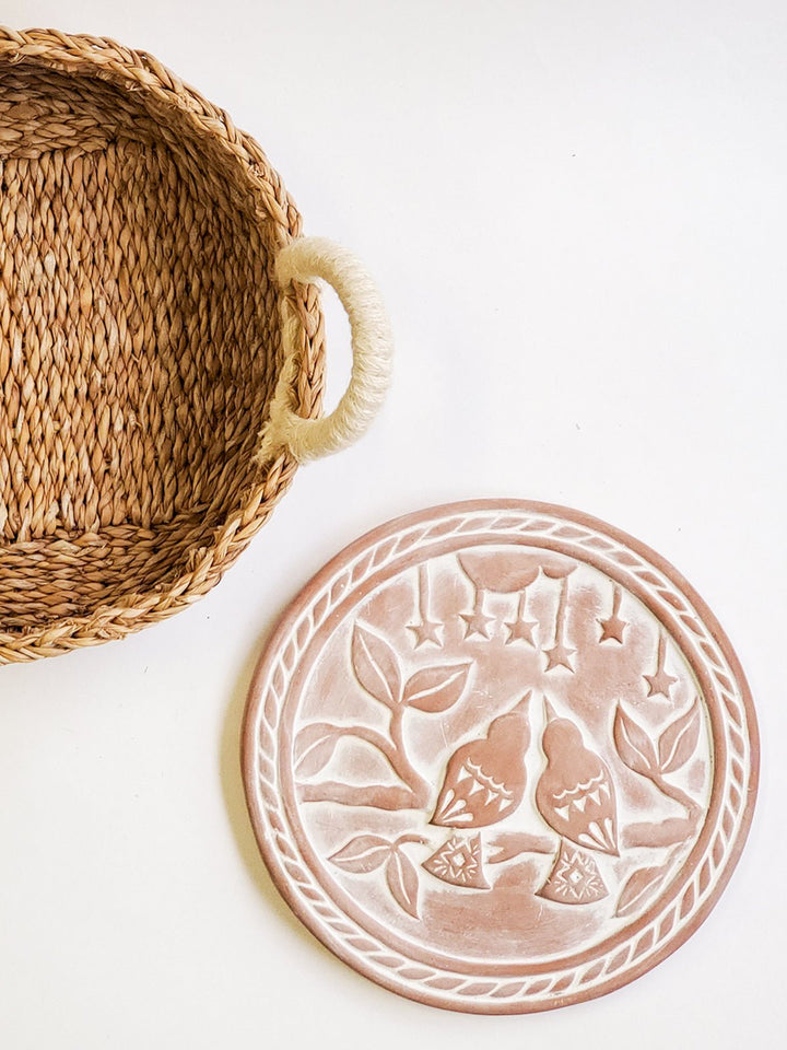 Bread Warmer & Basket Gift Set with Tea Towel - Lovebird Round - EcofiedHome