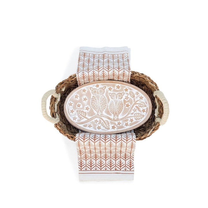 Bread Warmer & Basket Gift Set with Tea Towel - Owl Oval - EcofiedHome