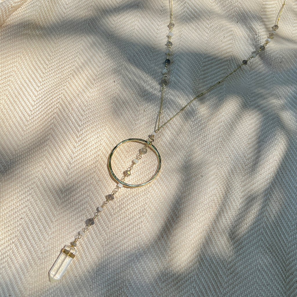 Crystal Halo Y Necklace - 23 inch long - EcofiedHome