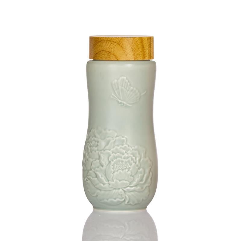 Golden Age Peony Ceramic Tea Tumbler - EcofiedHome