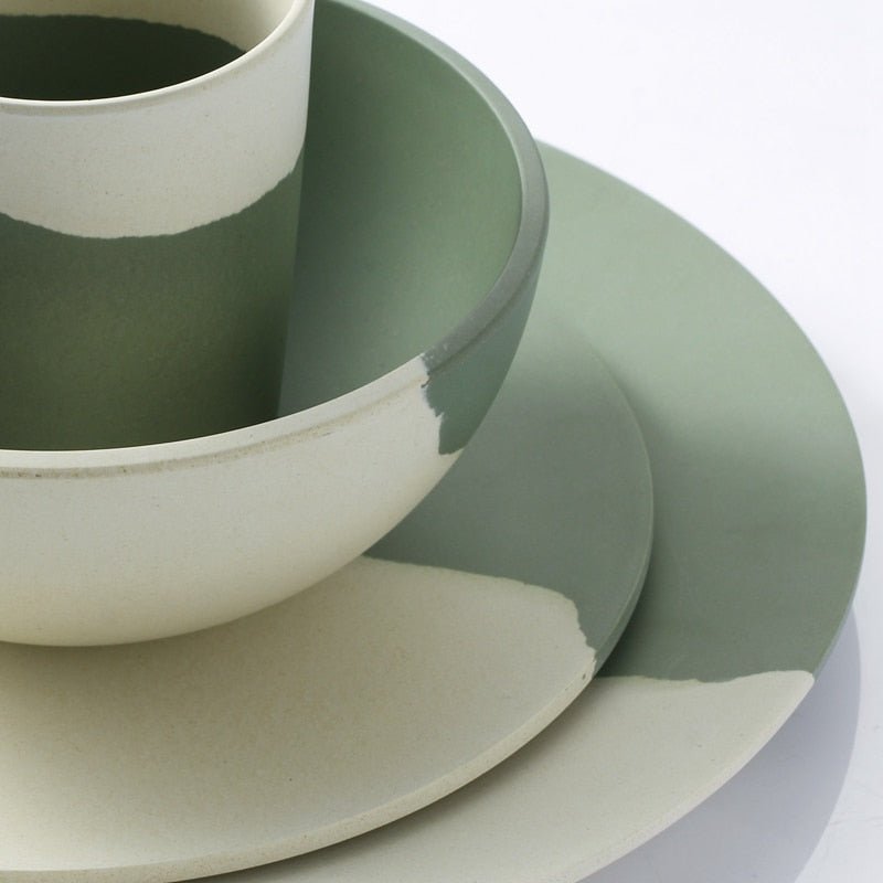 Green and White Bamboo Fiber Tableware Set EcofiedHome