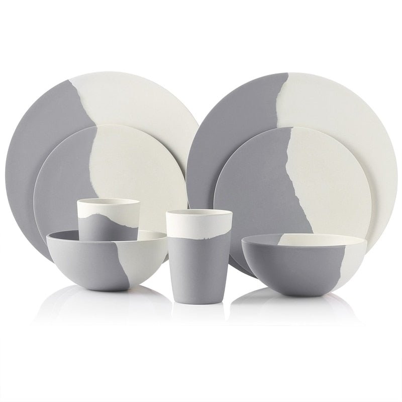 Grey and White Bamboo Fiber Tableware Set - EcofiedHome