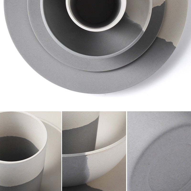 Grey and White Bamboo Fiber Tableware Set - EcofiedHome