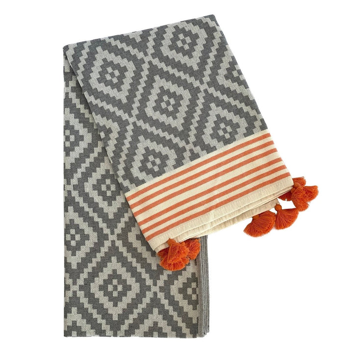 Merida Gray - Orange Turkish Towel / Blanket - EcofiedHome
