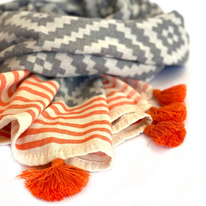 Merida Gray - Orange Turkish Towel / Blanket - EcofiedHome