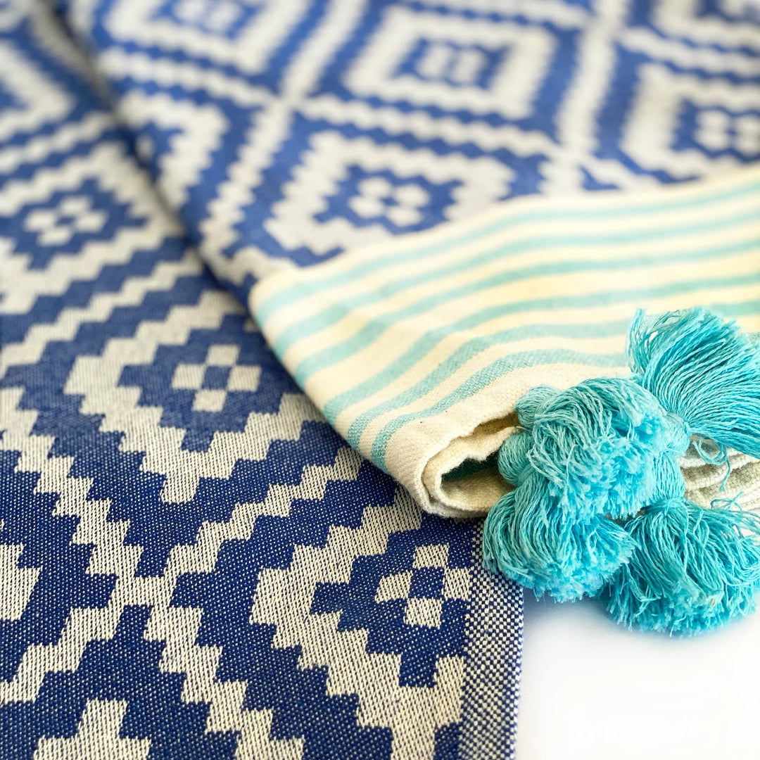 Merida Turkish Towel / Blanket - Blue - EcofiedHome