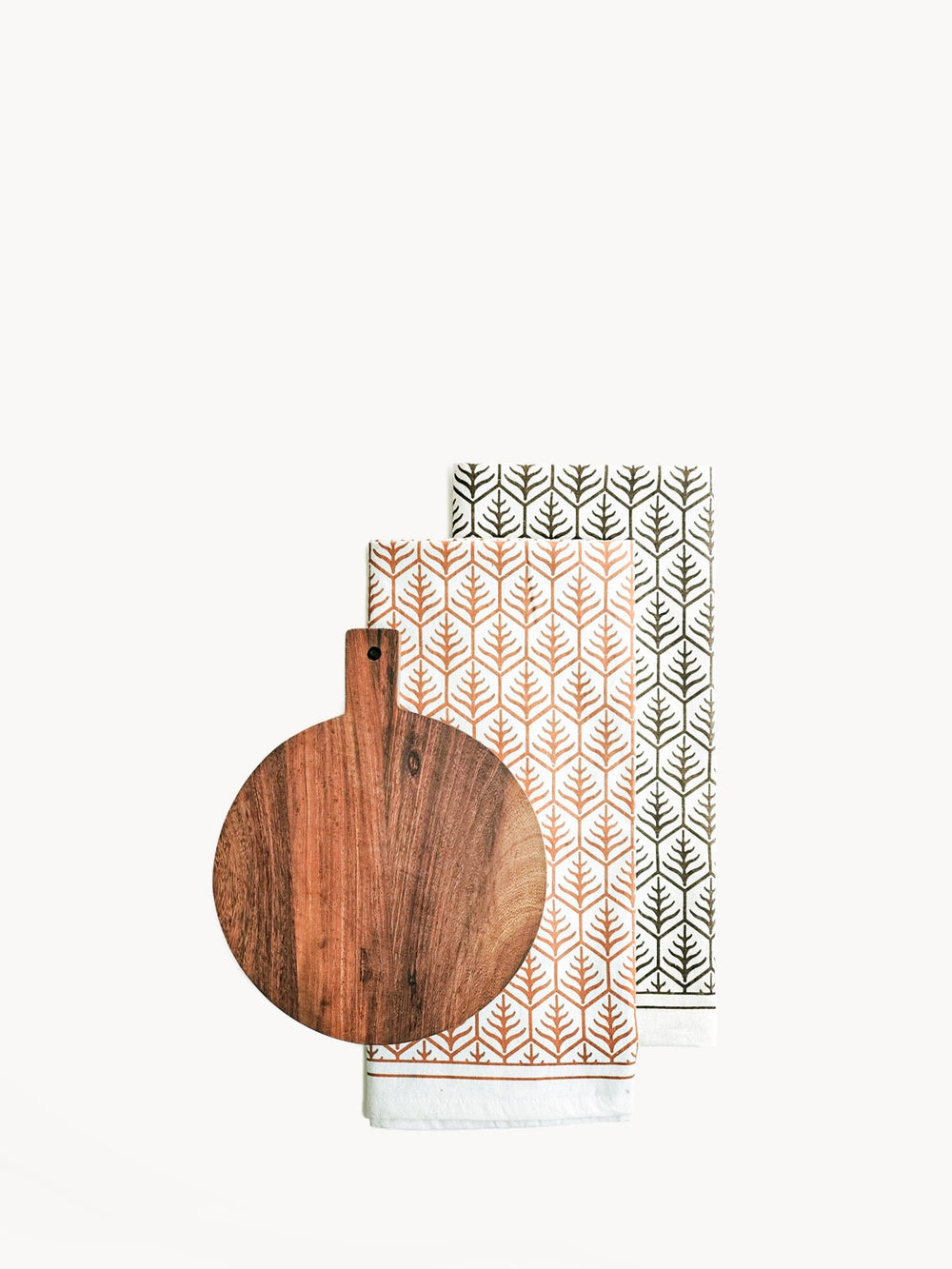 Round Wooden Serving Board - Gift Set with Tea towel - EcofiedHome