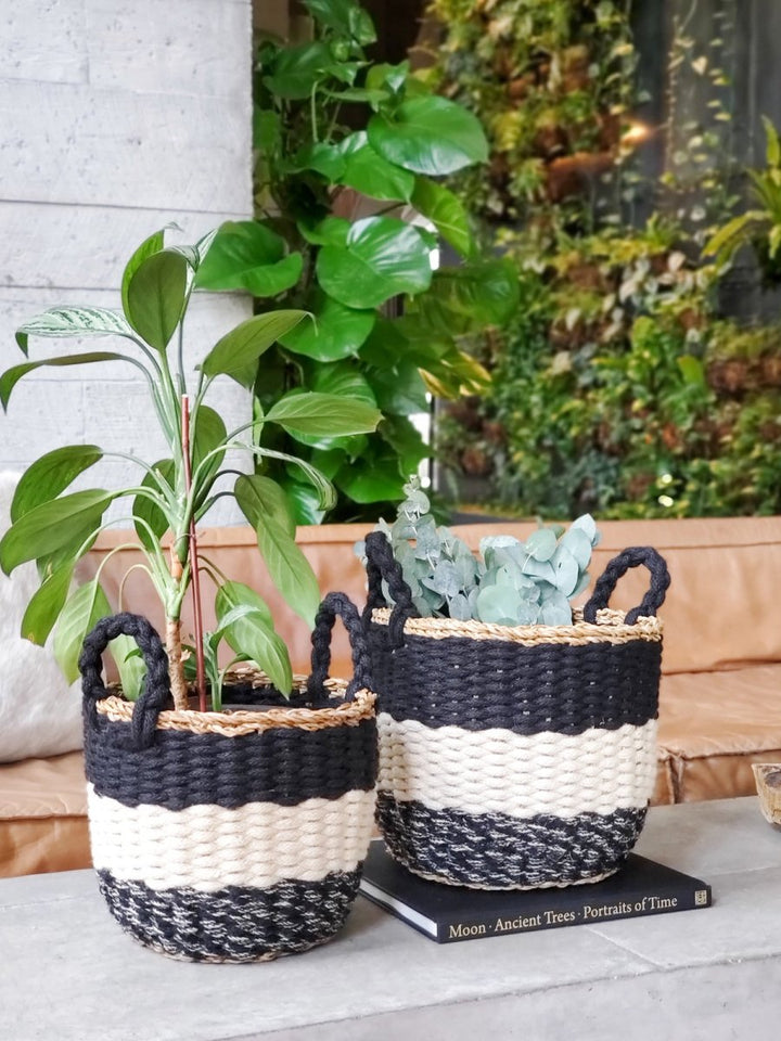 Ula Stripe Basket - Black - EcofiedHome